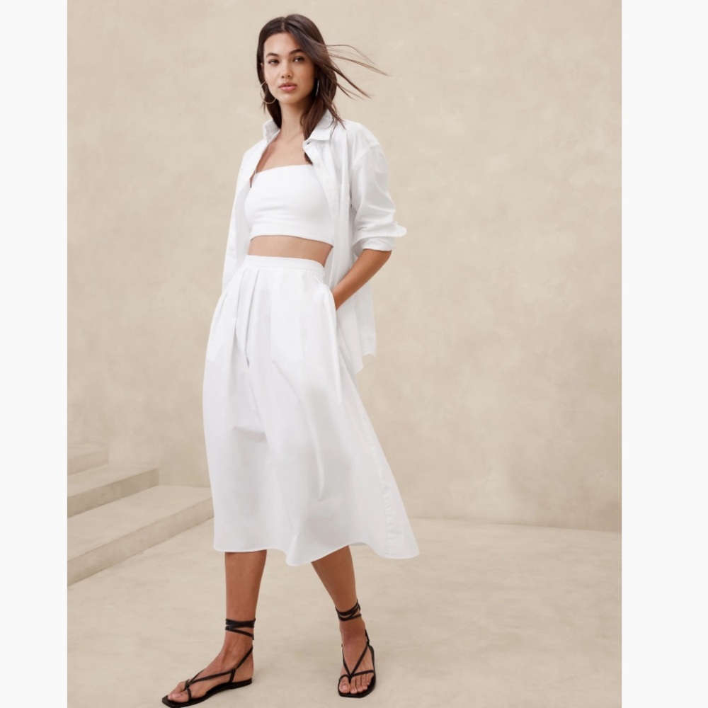 Banana Republic Factory Poplin Pleated Midi Skirt